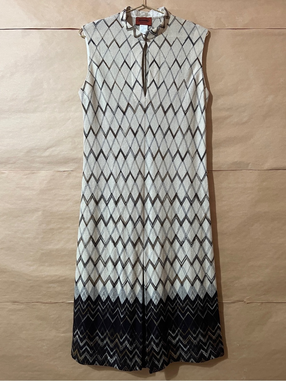 Missoni Wool Zigzag Chevron Knit Midi Dress Keyhole Kick Pleat Size 6 (Size 42)